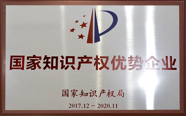 2017年國家知識(shí)產(chǎn)權(quán)優(yōu)勢企業(yè)牌匾